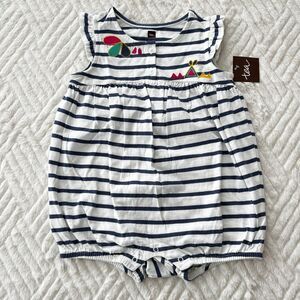 Tea Collection Striped Romper 18-24M Applique Detail NWT
